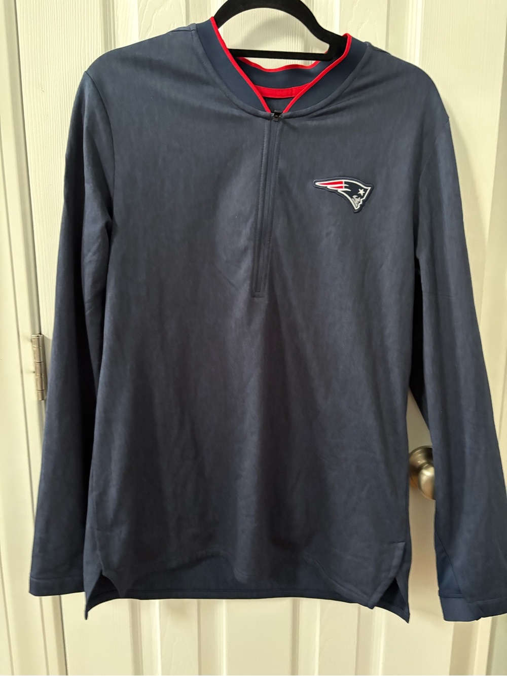Nike NFL Navy Quarter-Zip Pullover with Red Collar Trim - Patriots